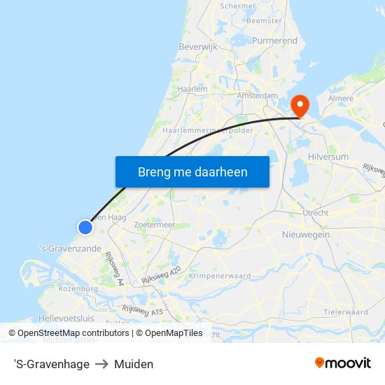 'S-Gravenhage to Muiden map