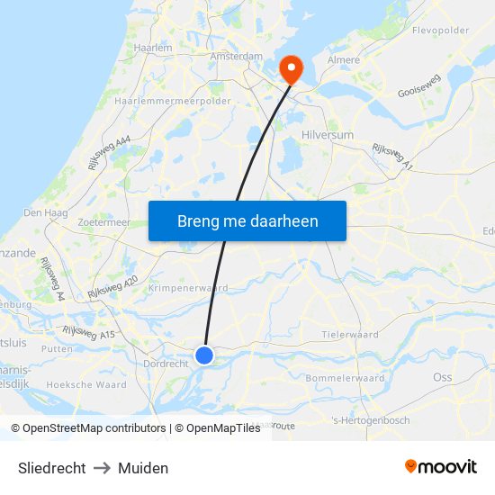 Sliedrecht to Muiden map