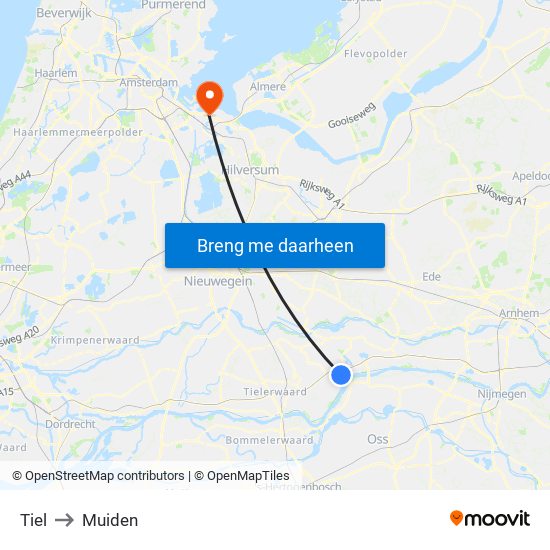 Tiel to Muiden map