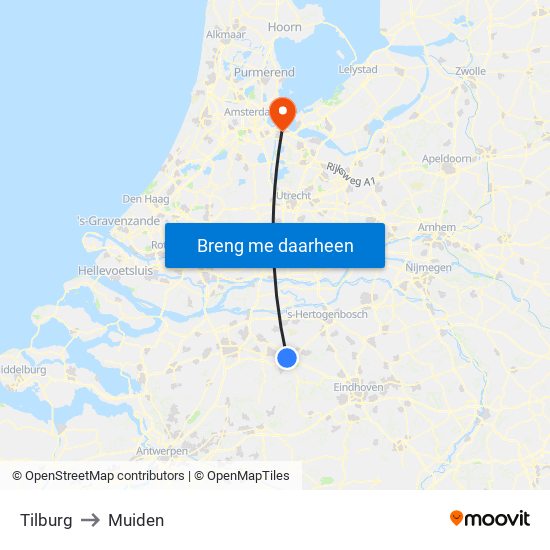 Tilburg to Muiden map