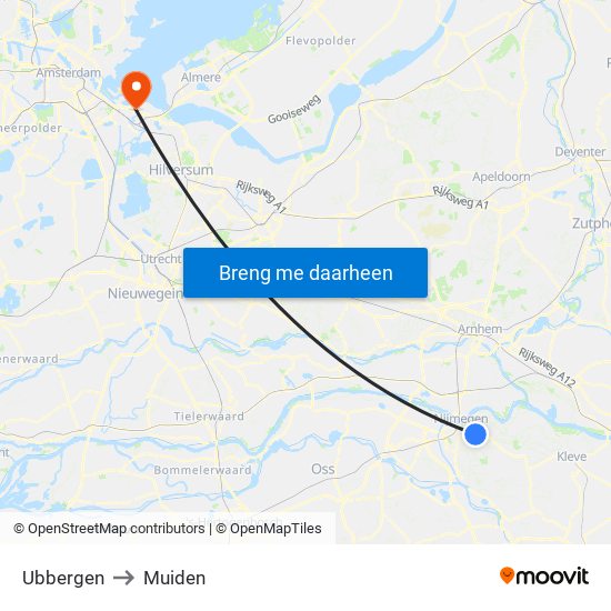 Ubbergen to Muiden map