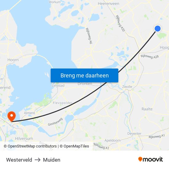 Westerveld to Muiden map