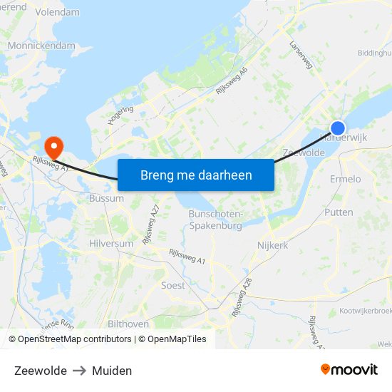 Zeewolde to Muiden map