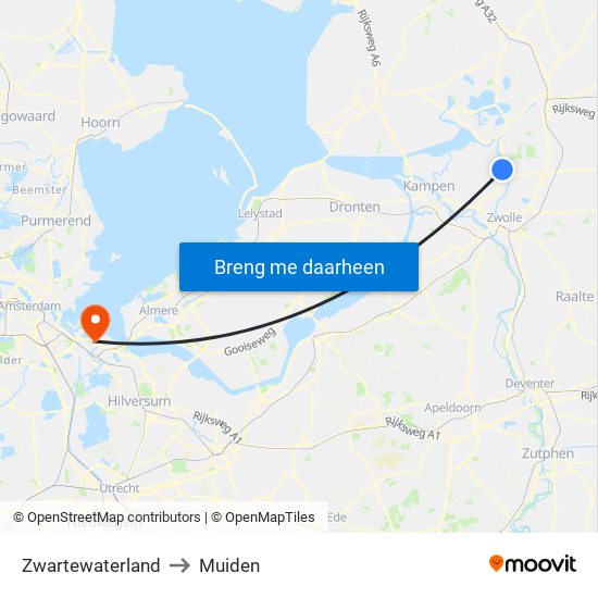 Zwartewaterland to Muiden map