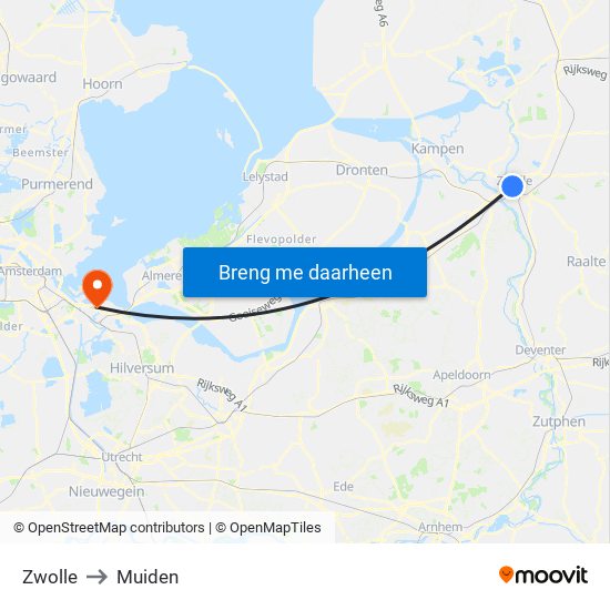 Zwolle to Muiden map