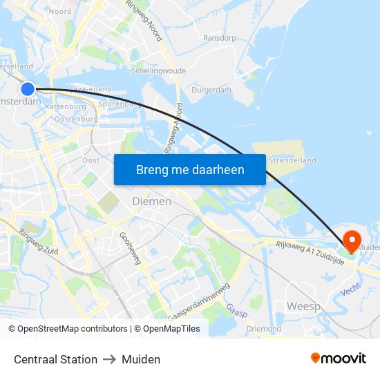 Centraal Station to Muiden map