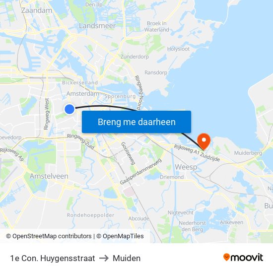 1e Con. Huygensstraat to Muiden map