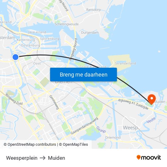 Weesperplein to Muiden map