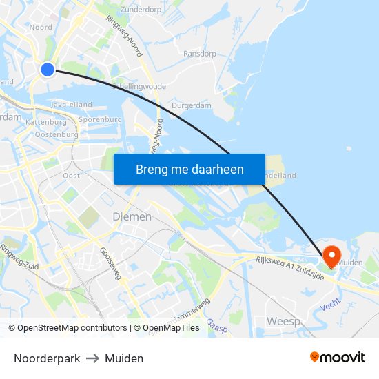 Noorderpark to Muiden map