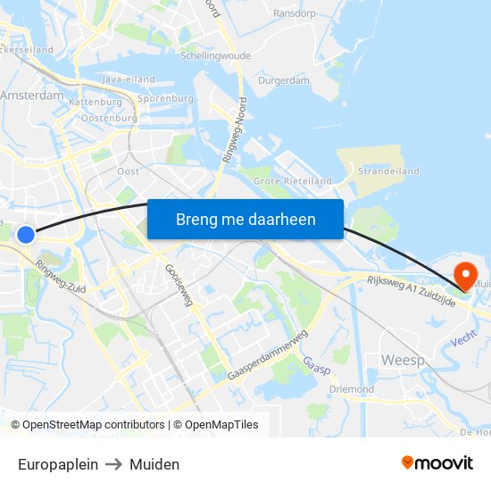 Europaplein to Muiden map