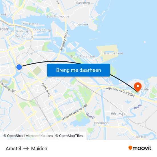 Amstel to Muiden map