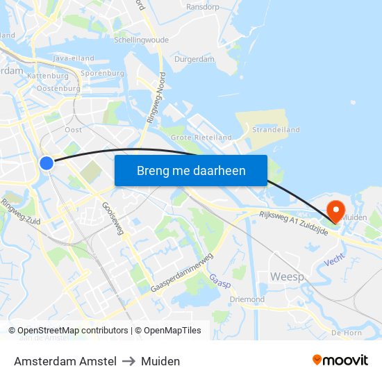 Amsterdam Amstel to Muiden map