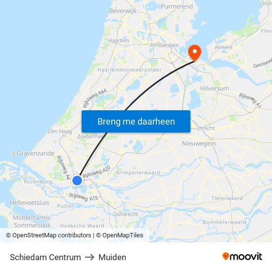 Schiedam Centrum to Muiden map