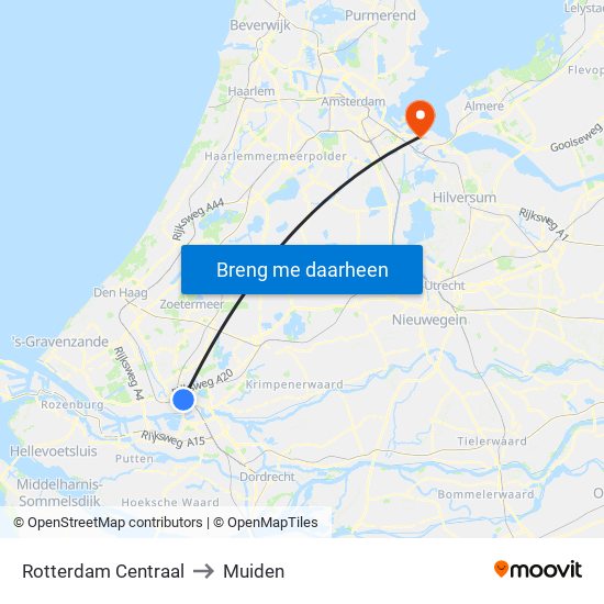 Rotterdam Centraal to Muiden map