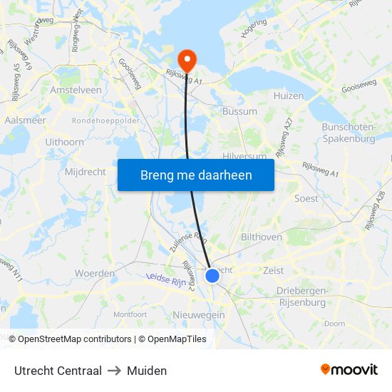 Utrecht Centraal to Muiden map