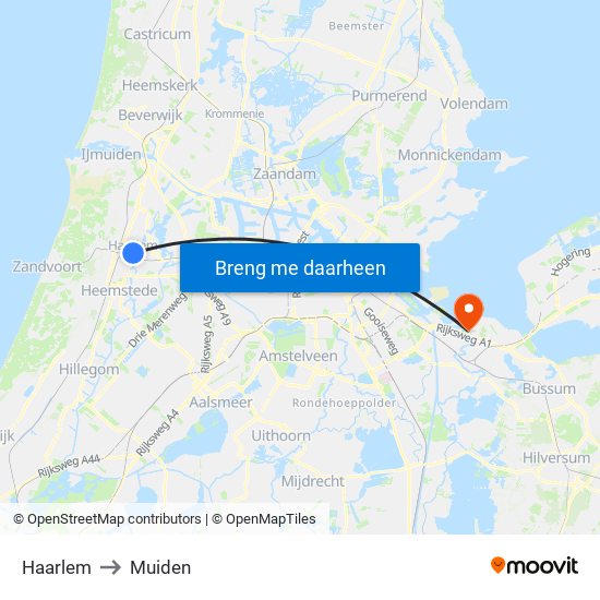 Haarlem to Muiden map