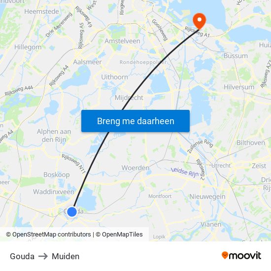 Gouda to Muiden map
