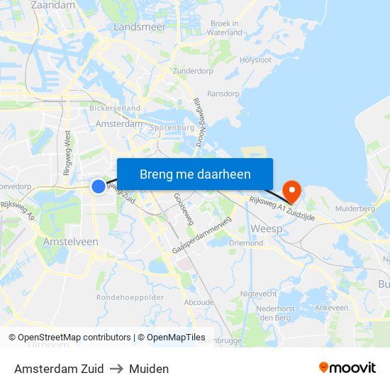 Amsterdam Zuid to Muiden map