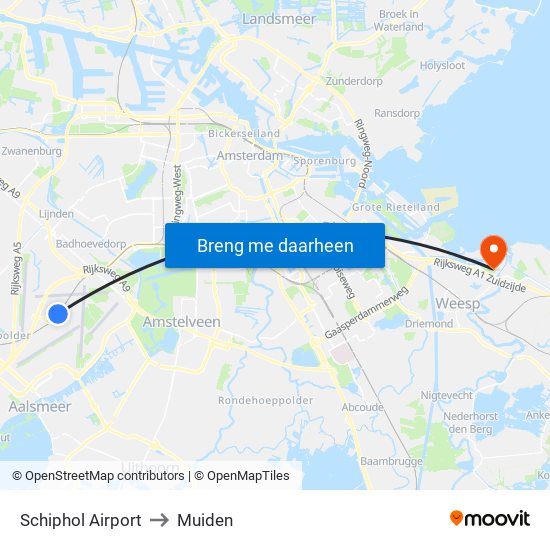 Schiphol Airport to Muiden map