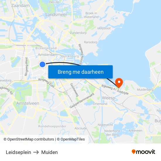 Leidseplein to Muiden map