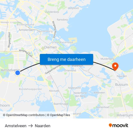 Amstelveen to Naarden map
