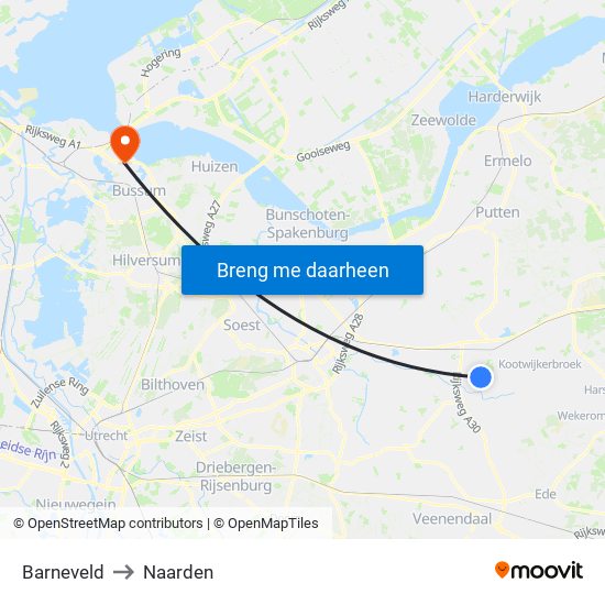 Barneveld to Naarden map