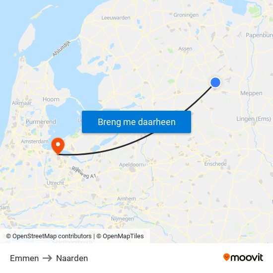 Emmen to Naarden map
