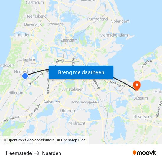 Heemstede to Naarden map