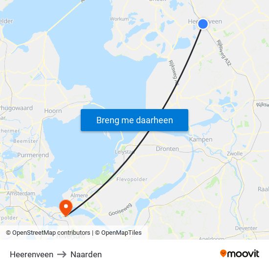 Heerenveen to Naarden map