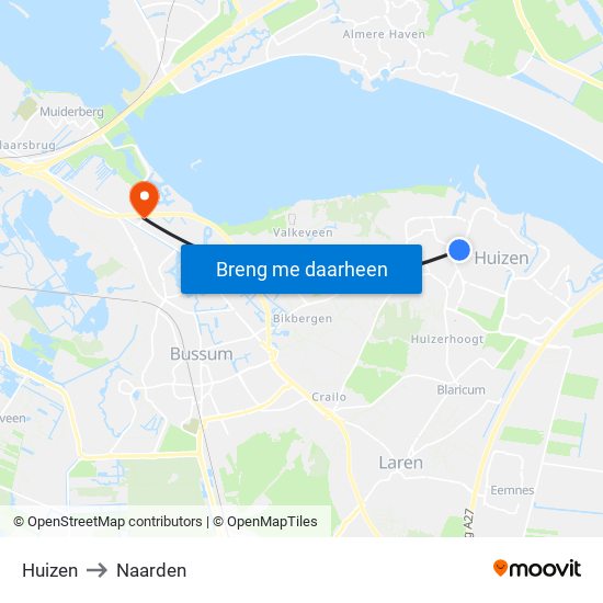 Huizen to Naarden map