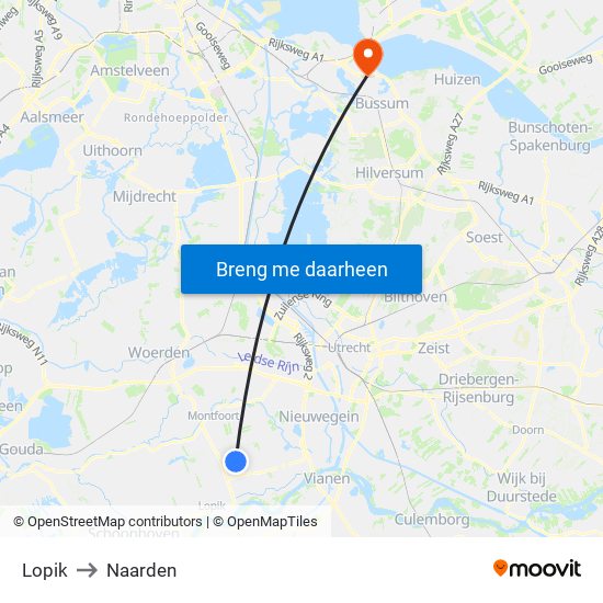 Lopik to Naarden map