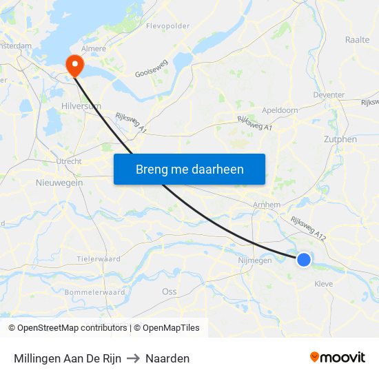 Millingen Aan De Rijn to Naarden map