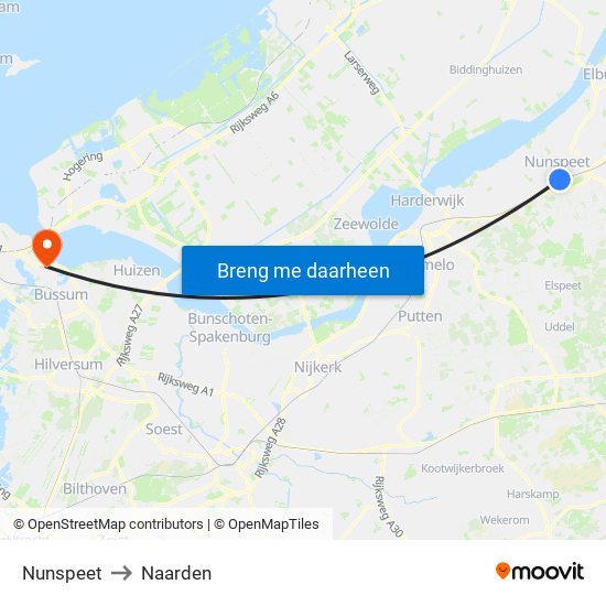 Nunspeet to Naarden map