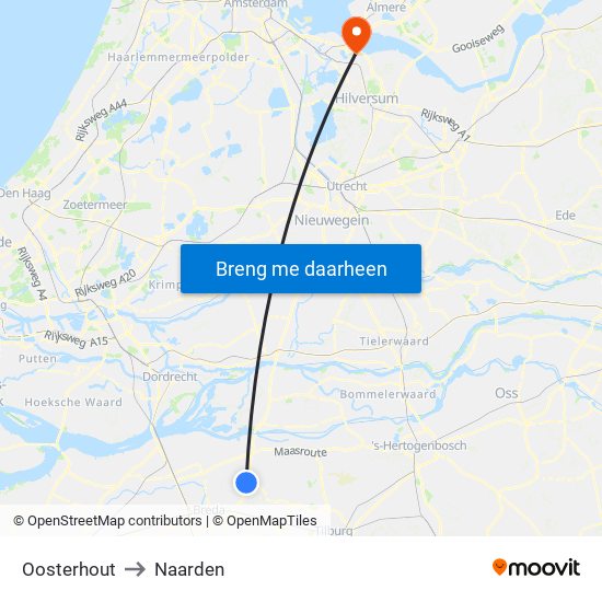 Oosterhout to Naarden map