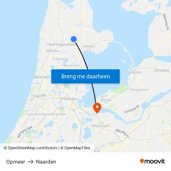 Opmeer to Naarden map