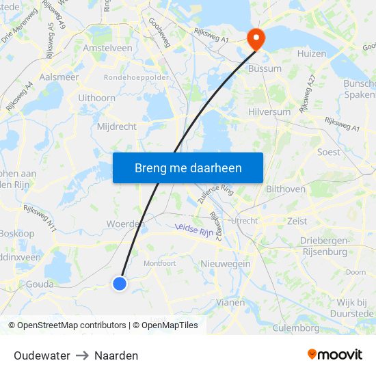 Oudewater to Naarden map