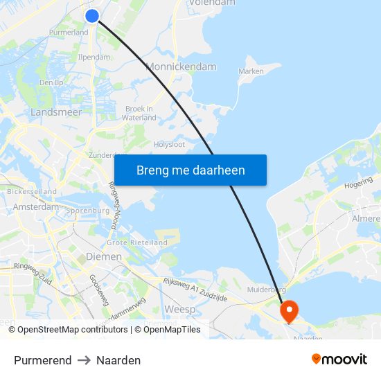 Purmerend to Naarden map