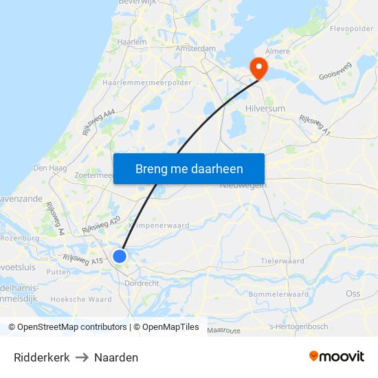 Ridderkerk to Naarden map