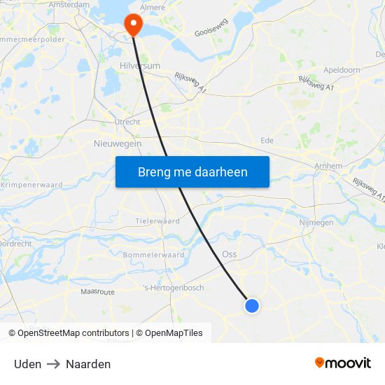 Uden to Naarden map