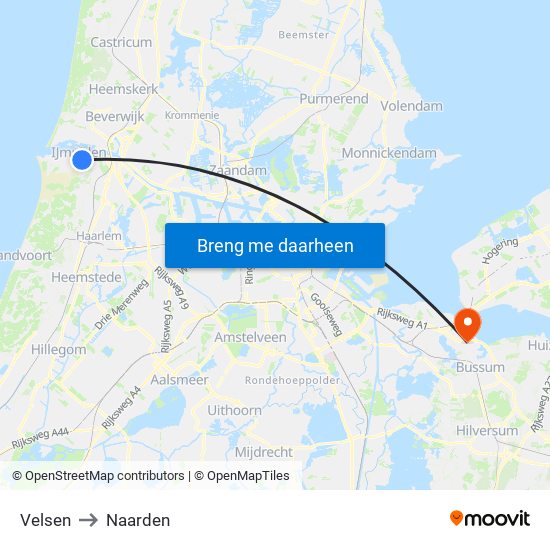 Velsen to Naarden map