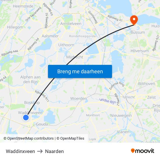 Waddinxveen to Naarden map