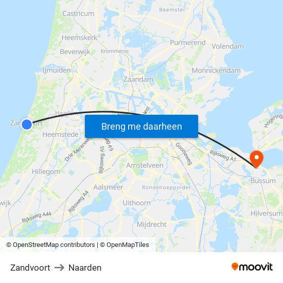 Zandvoort to Naarden map