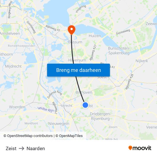 Zeist to Naarden map