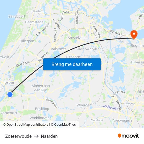 Zoeterwoude to Naarden map