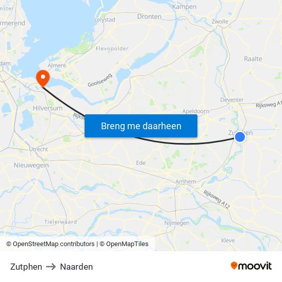 Zutphen to Naarden map