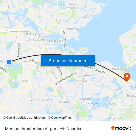 Mercure Amsterdam Airport to Naarden map