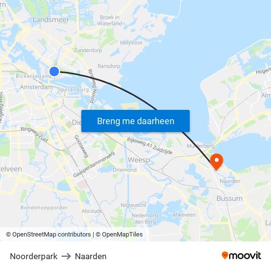 Noorderpark to Naarden map