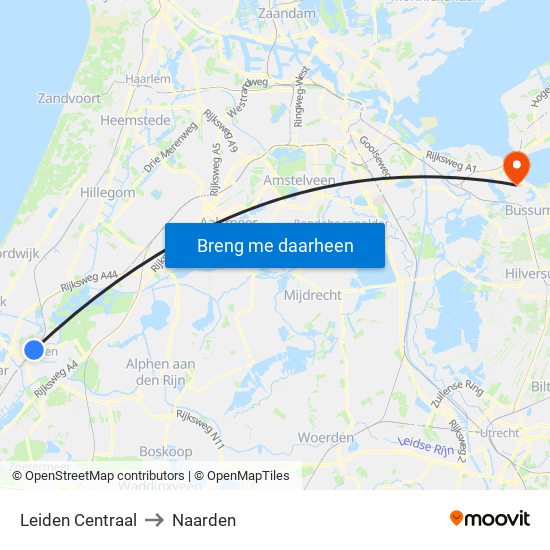 Leiden Centraal to Naarden map