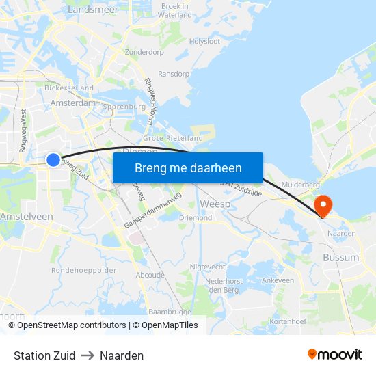 Station Zuid to Naarden map