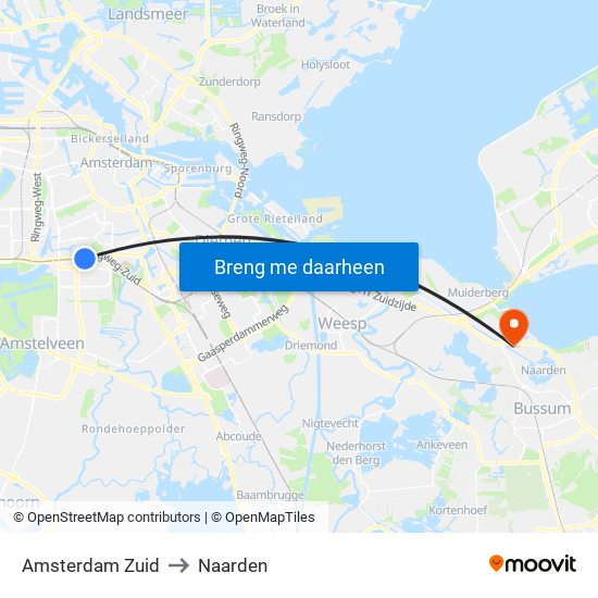 Amsterdam Zuid to Naarden map